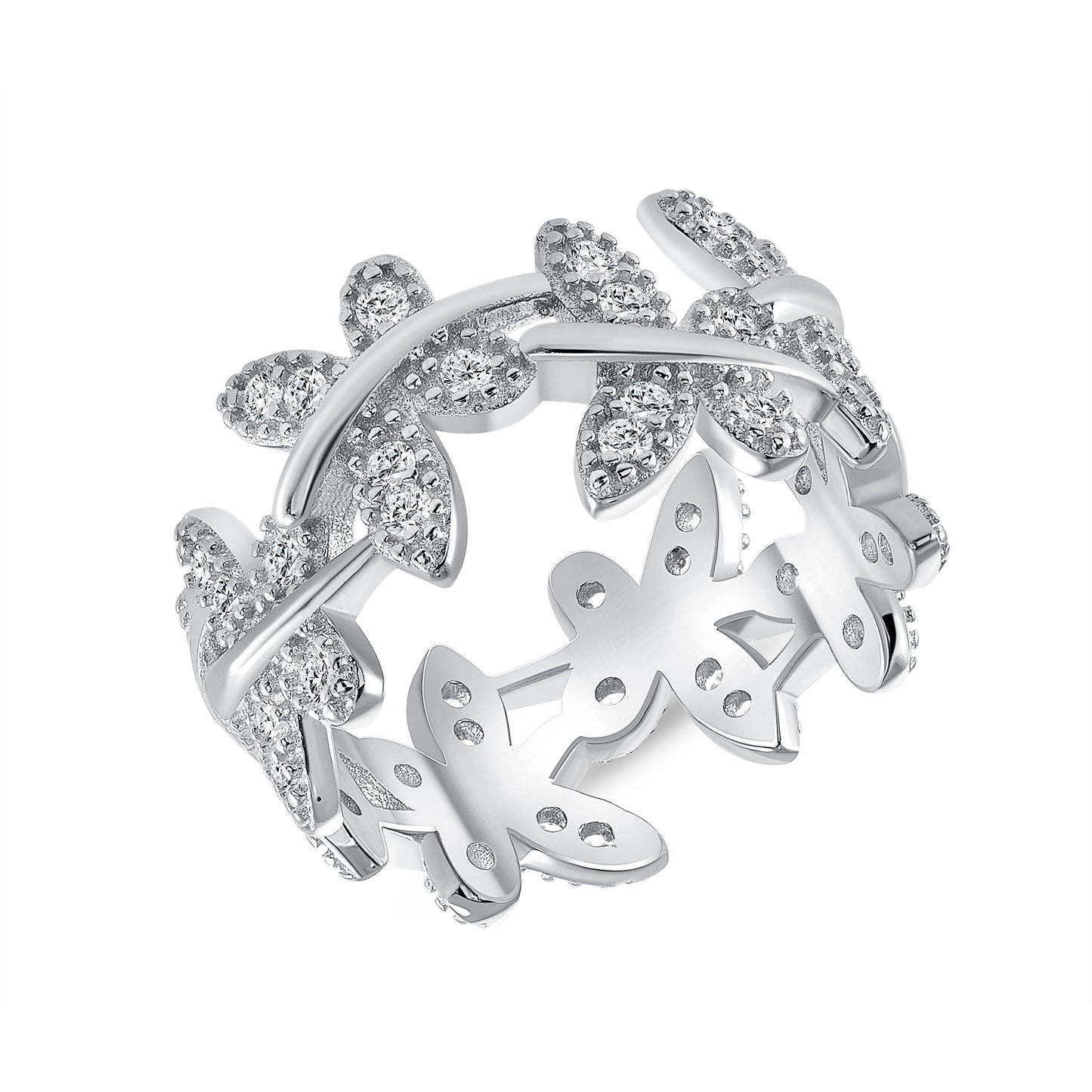 Silver 925 Rhodium Plated Multi Butterfly Cubic Zirconia Ring. R10239
