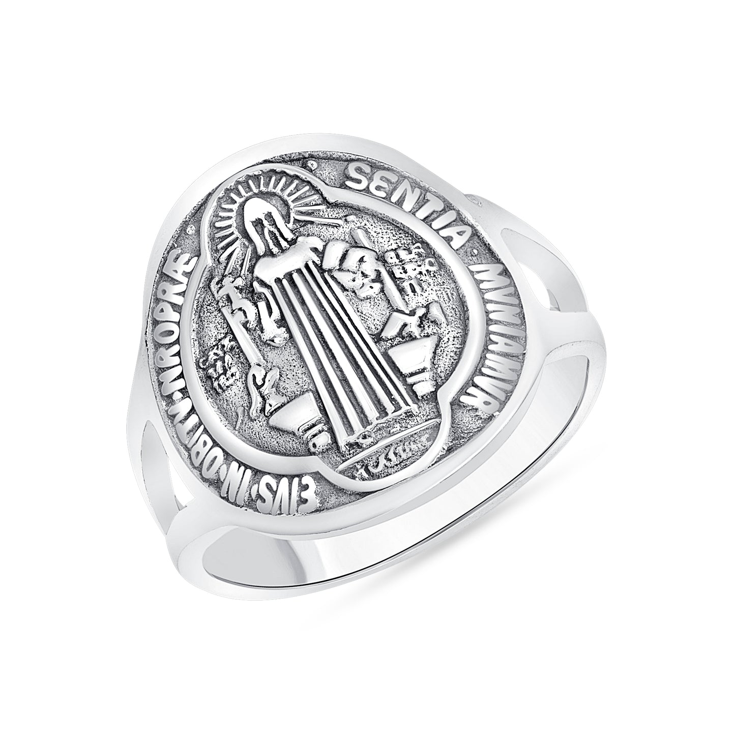 Silver 925 San Benito (Saint Benedict) Center Oxidized Ring. RGMX03