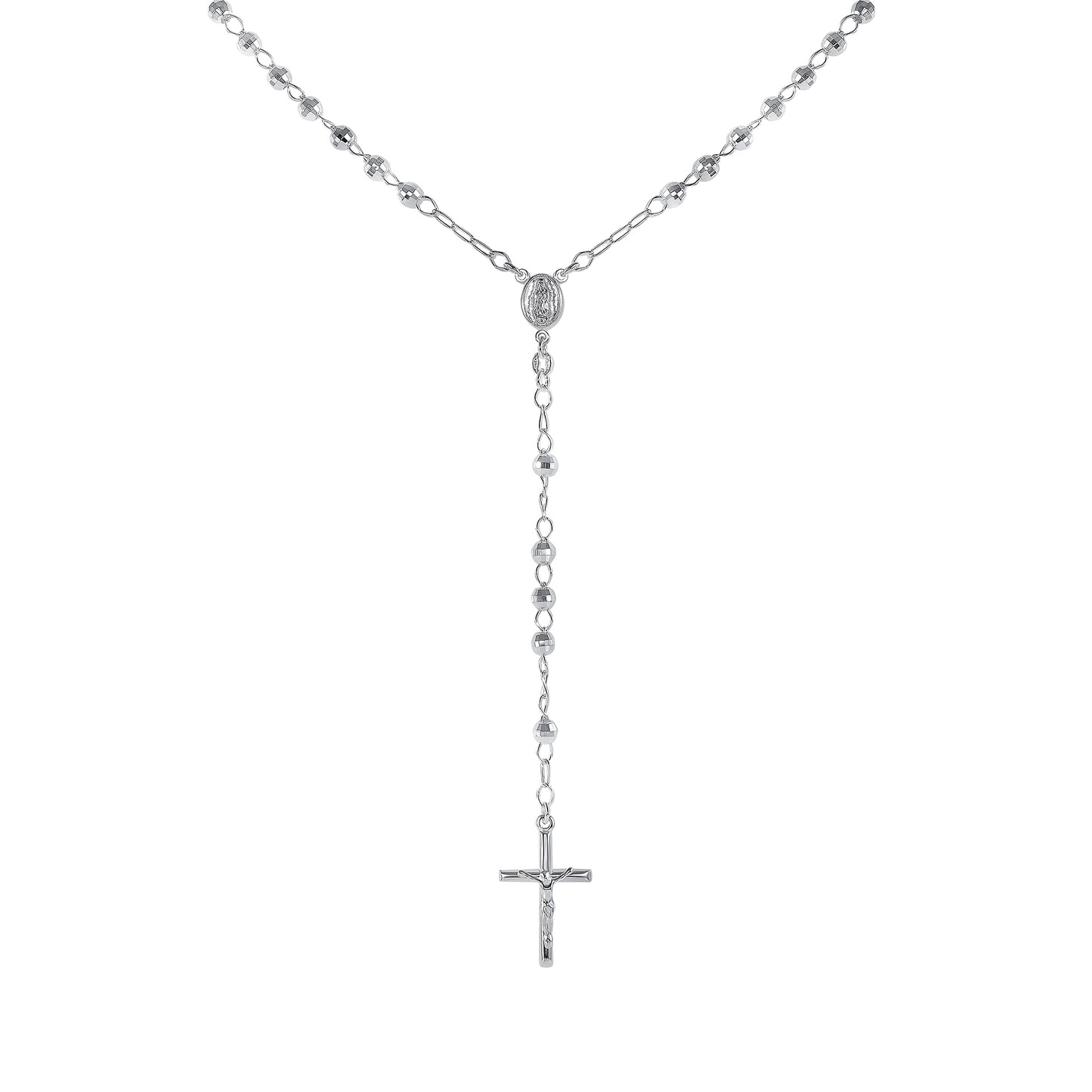 Silver 925 Italian Rosary 5 mm. Diamond Cut Necklace. ROSARYDC5MM