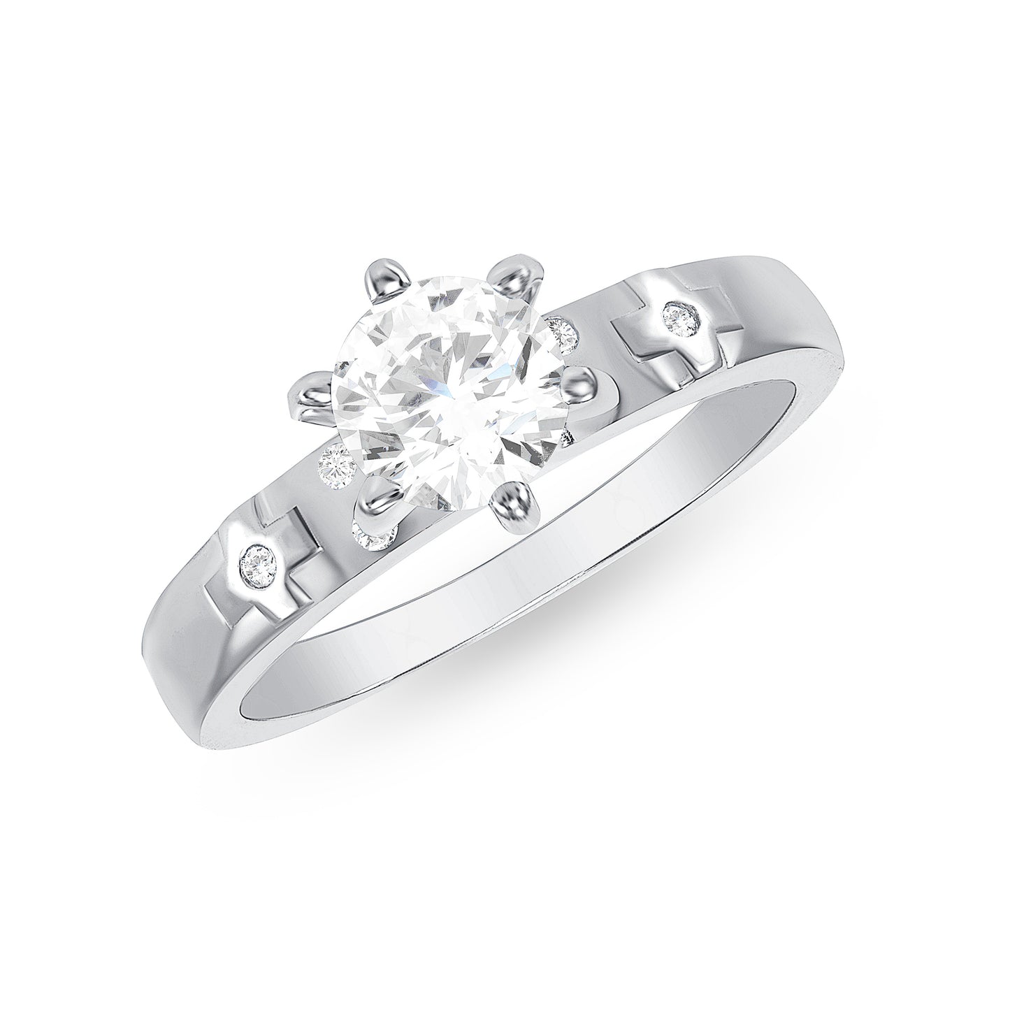 Silver 925 Trios Round Cubic Zirconia Cross Rings. RS1468C3