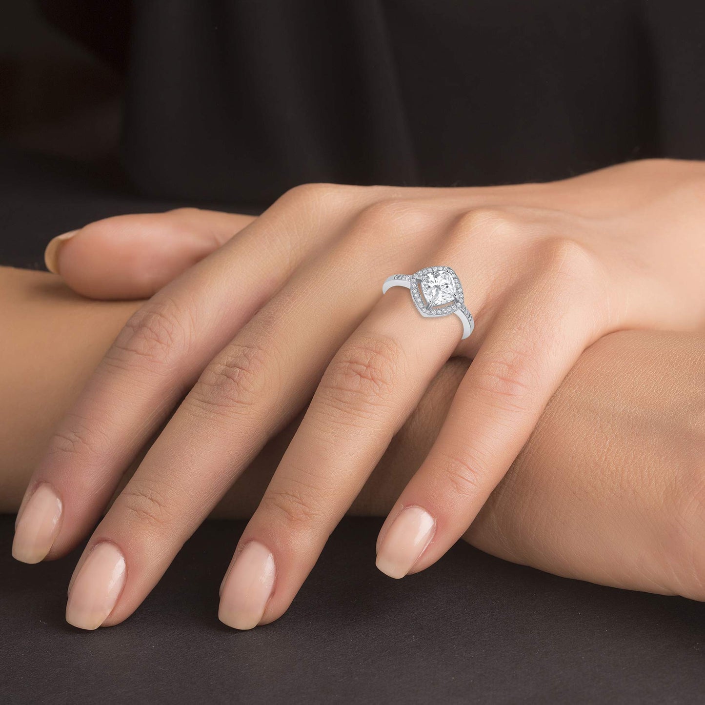 Sterling Silver Square Halo Ring