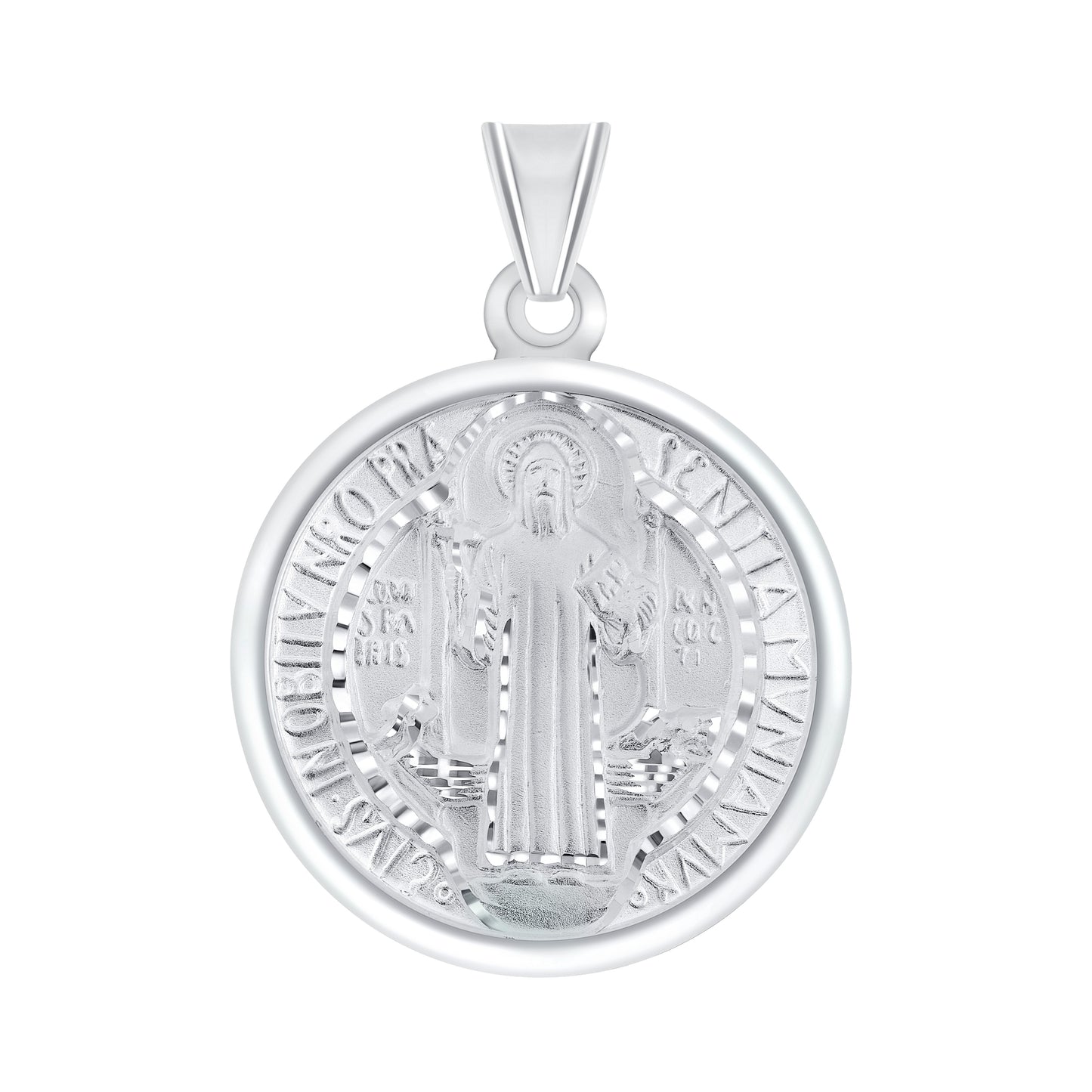 Silver 925 St. Benedict (San Benito) Double Sided Diamond Cut Medal. SANBEN07