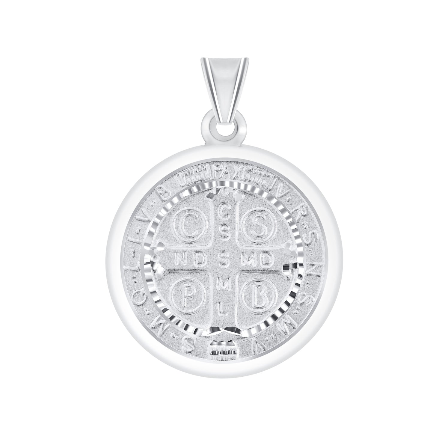 Silver 925 St. Benedict (San Benito) Double Sided Diamond Cut Medal. SANBEN07