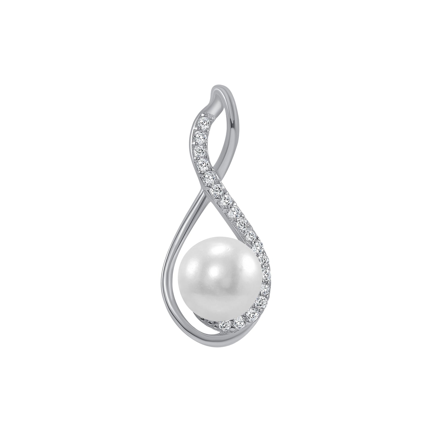 Silver 925 Rhodium Plated Infinity White Pearl Set. SETBP14361WHT
