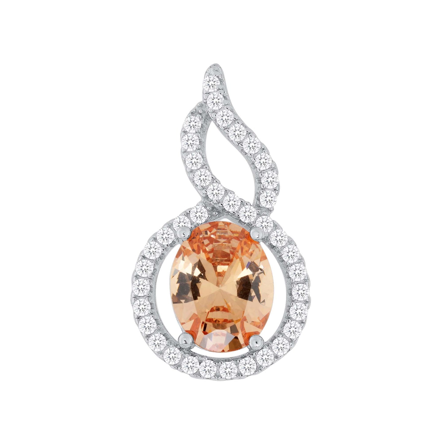 Silver 925 Rhodium Plated Cubic Zirconia Twist Halo Champagne Set. SETBP14431CHP