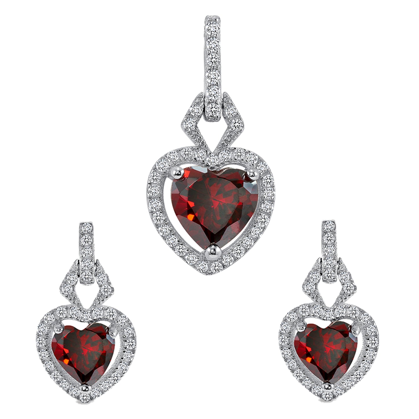 Silver 925 Rhodium Plated Red Heart Shape Set. SETBP14441RED
