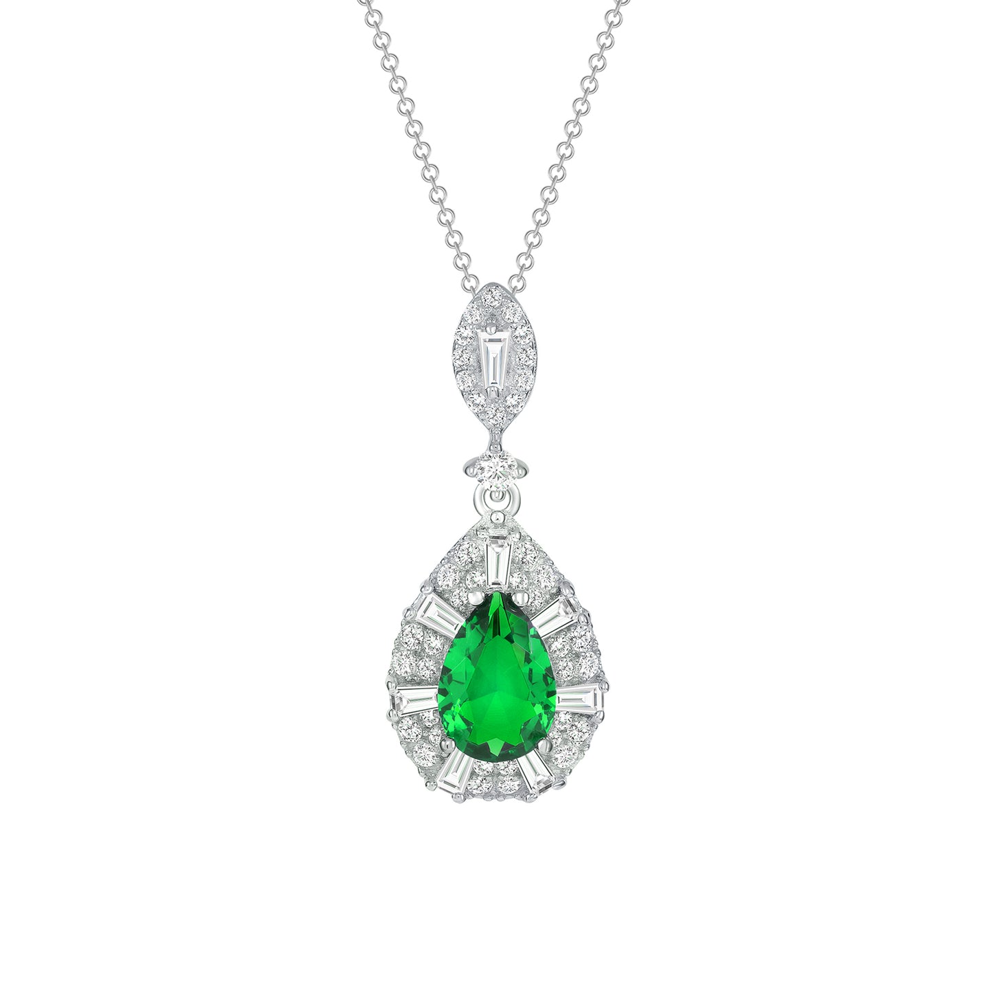 Silver 925 Rhodium Plated Green Cubic Zirconia Tear Drop Shape Set. SETBP14848GRN