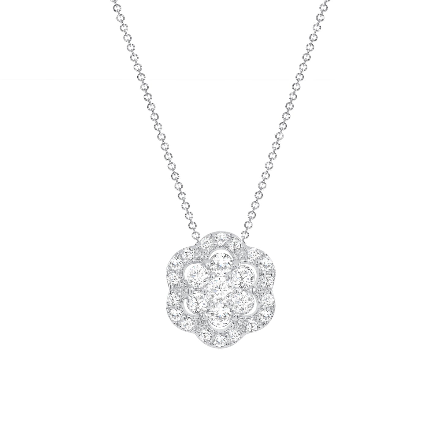 Silver 925 Rhodium Plated Micro Pave Cubic Zirconia Flower Set. SETBP14851