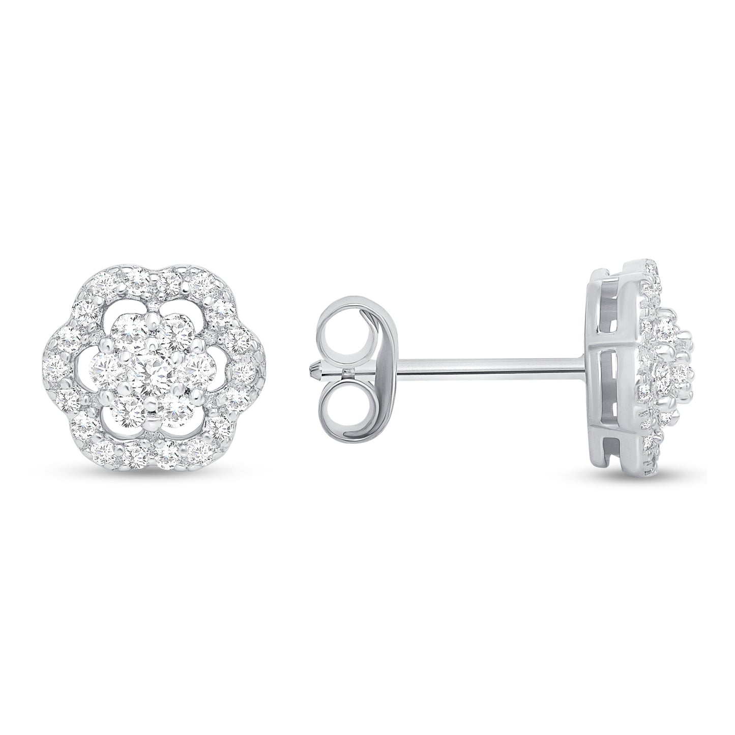 Silver 925 Rhodium Plated Micro Pave Cubic Zirconia Flower Set. SETBP14851