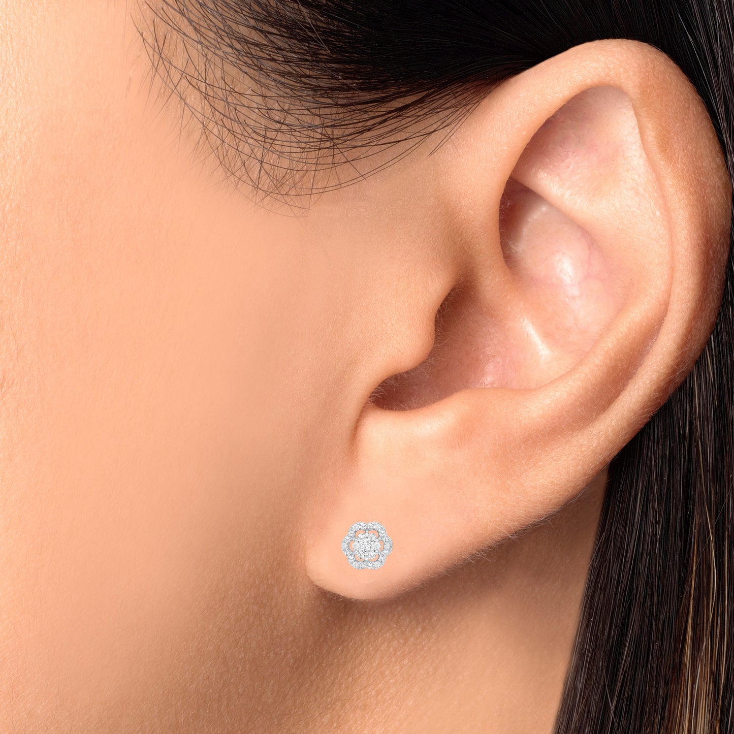 Silver 925 Rhodium Plated Micro Pave Cubic Zirconia Flower Set. SETBP14851