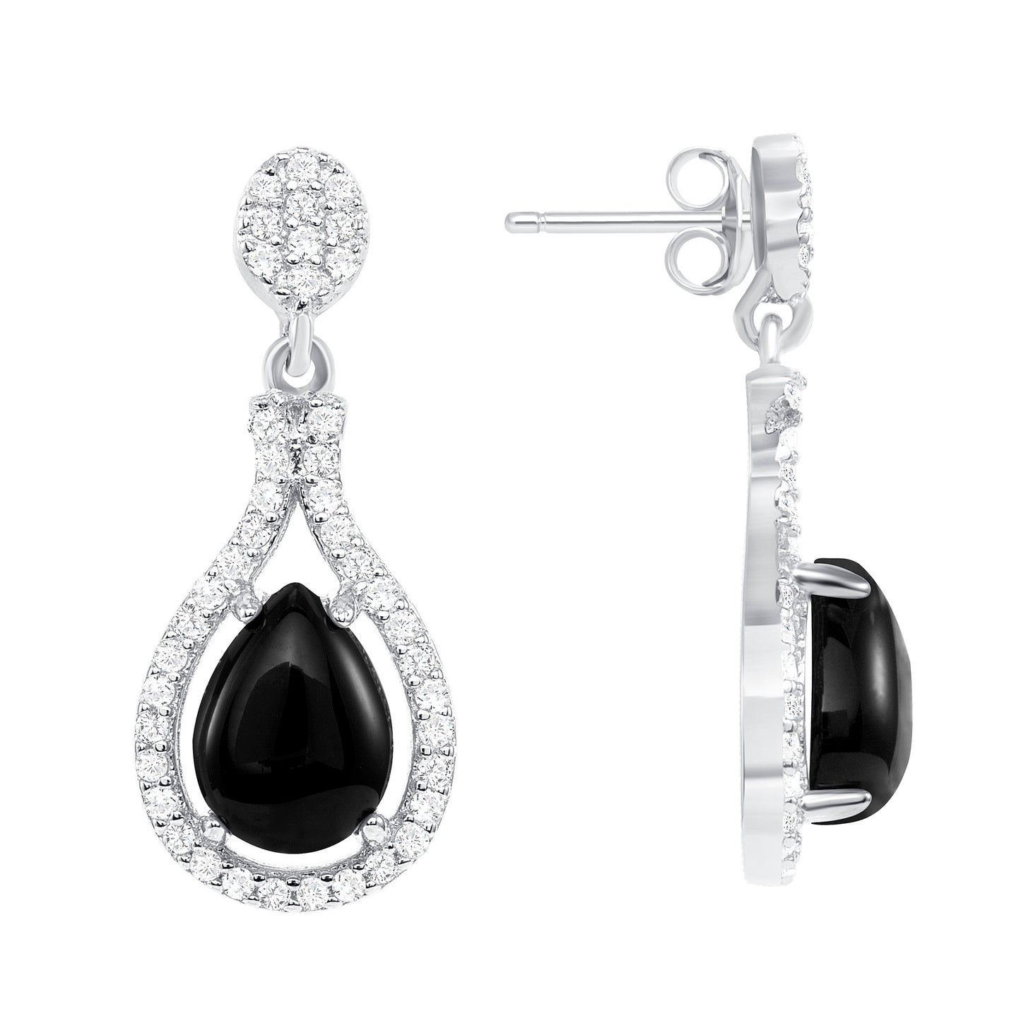 Silver 925 Rhodium Plated Cubic Zirconia Onyx Drop Set. SETBP14856BLK