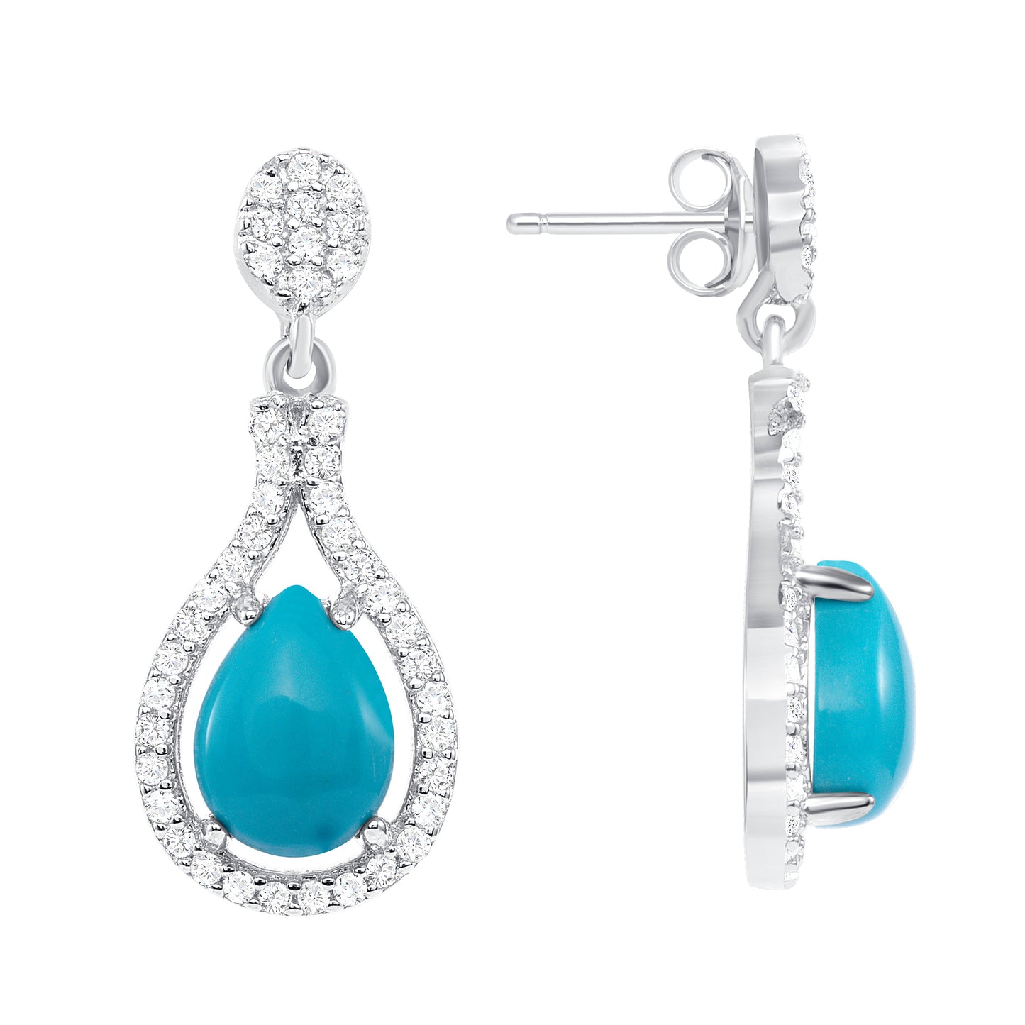 Silver 925 Rhodium Plated Turquoise Drop Set. SETBP14856TQ