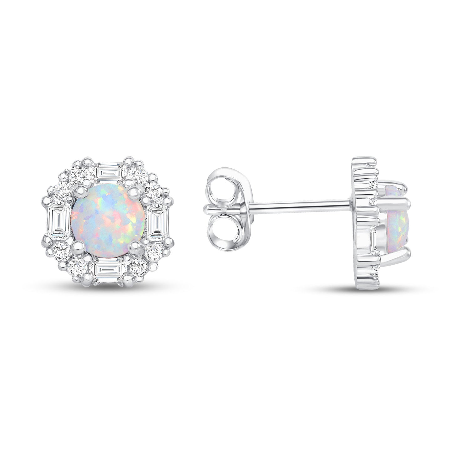 Silver 925 Rhodium Plated Octagon Opal Cubic Zirconia Set. SETBP15114OPL