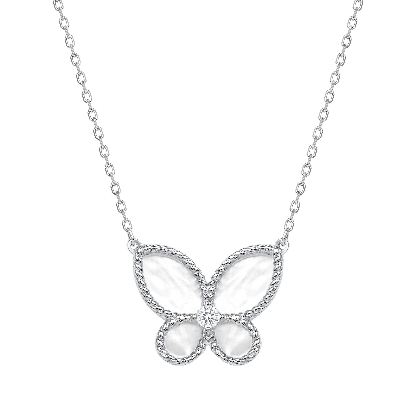 Silver 925 Rhodium Plated White Butterfly Set. SETDGN1265RHD