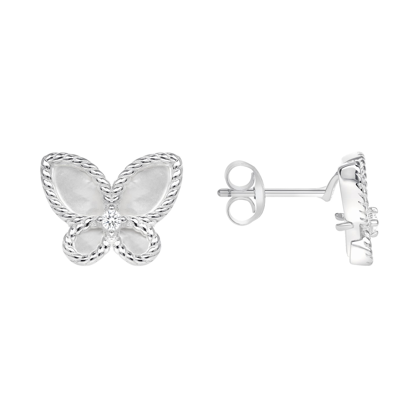 Silver 925 Rhodium Plated White Butterfly Set. SETDGN1265RHD