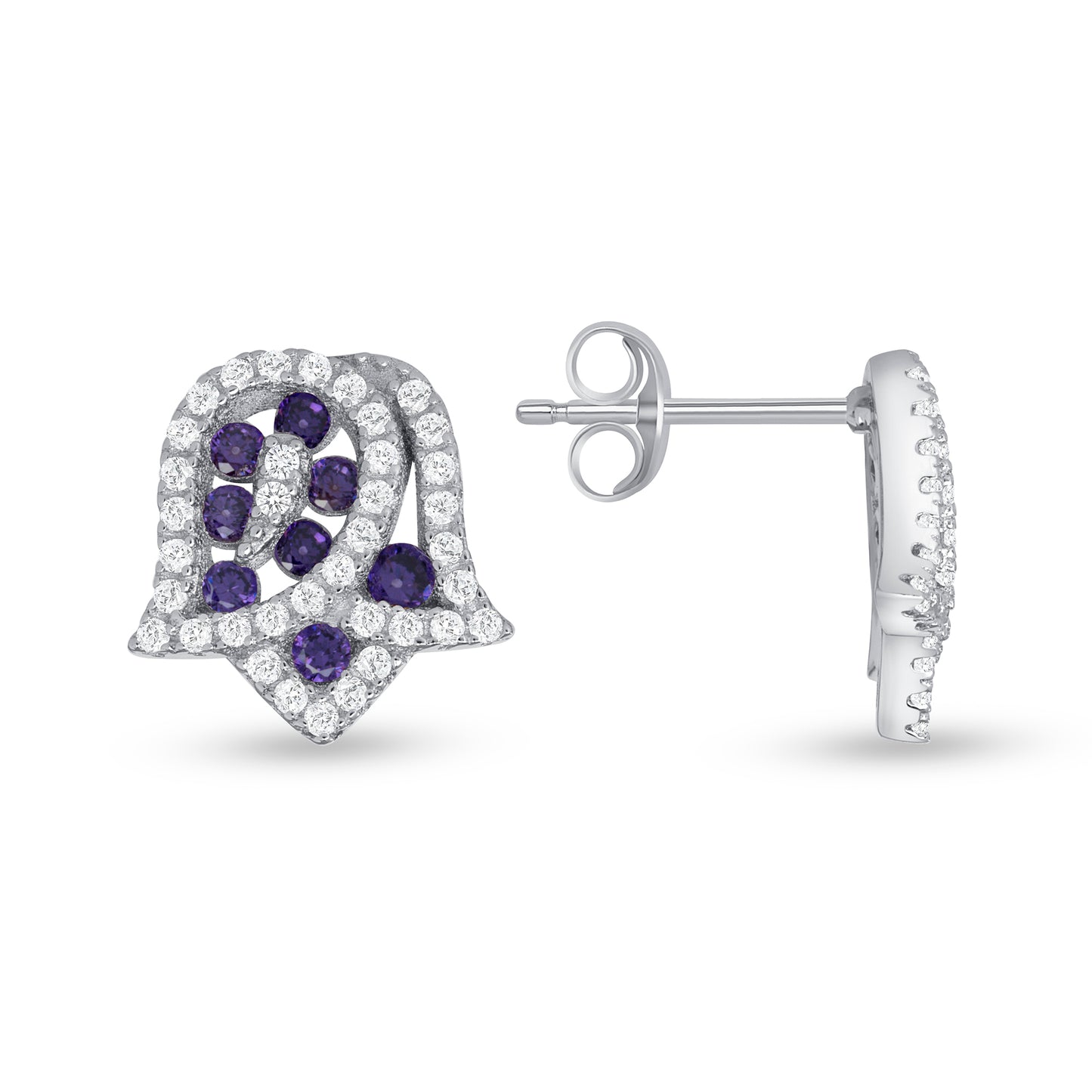 Silver 925 Rhodium Plated Tulip Flower Amethyst Purple Cubic Zirconia Set. SETDGN1297AMY