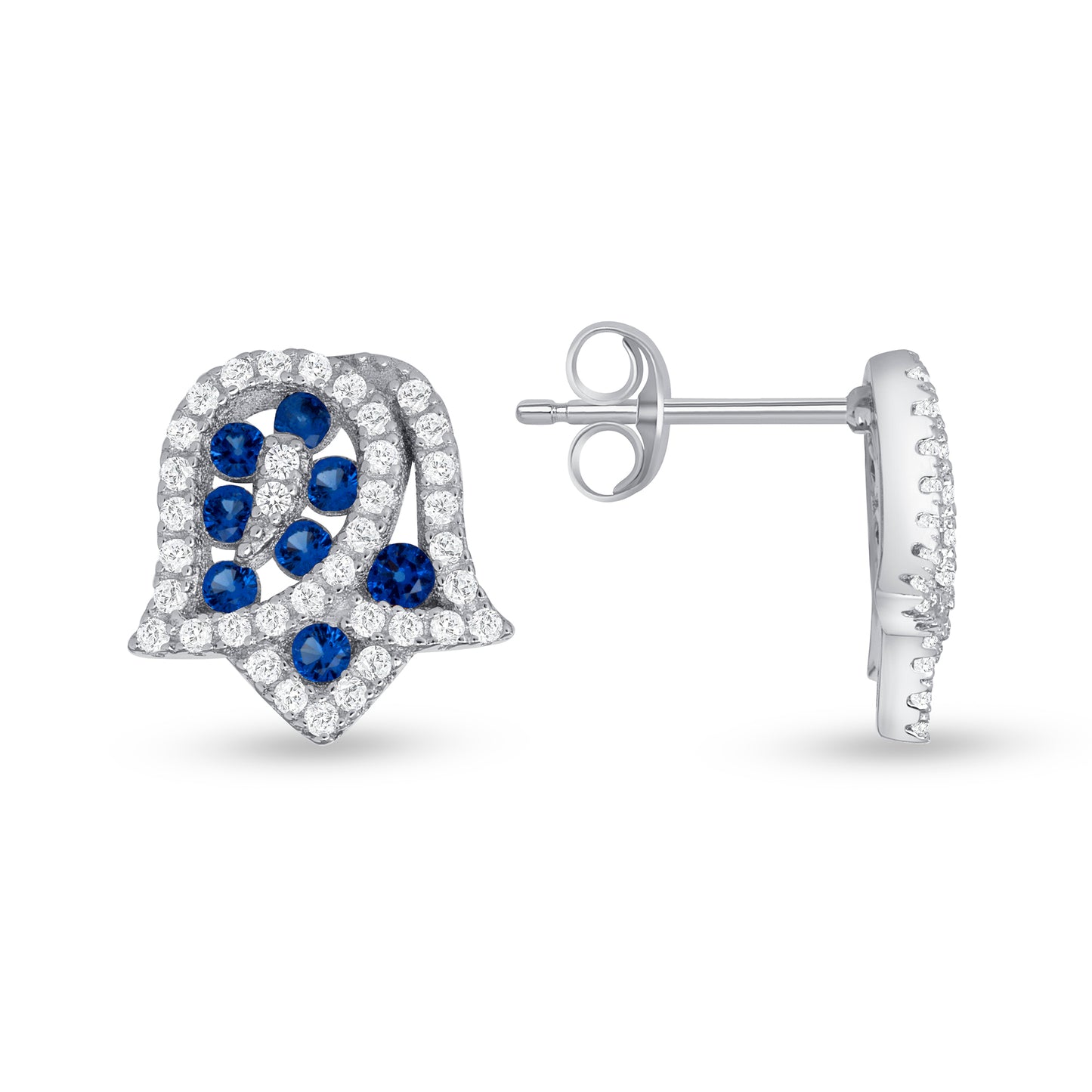 Silver 925 Rhodium Plated Tulip Flower Sapphire Blue Cubic Zirconia Set. SETDGN1297BLU