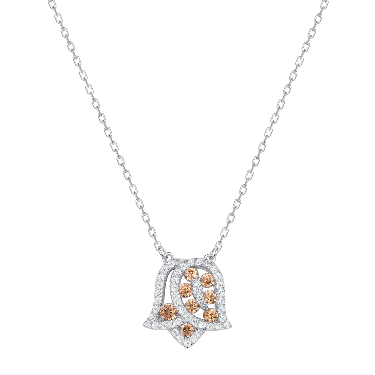 Silver 925 Rhodium Plated Tulip Flower Champagne Cubic Zirconia Set. SETDGN1297CHP