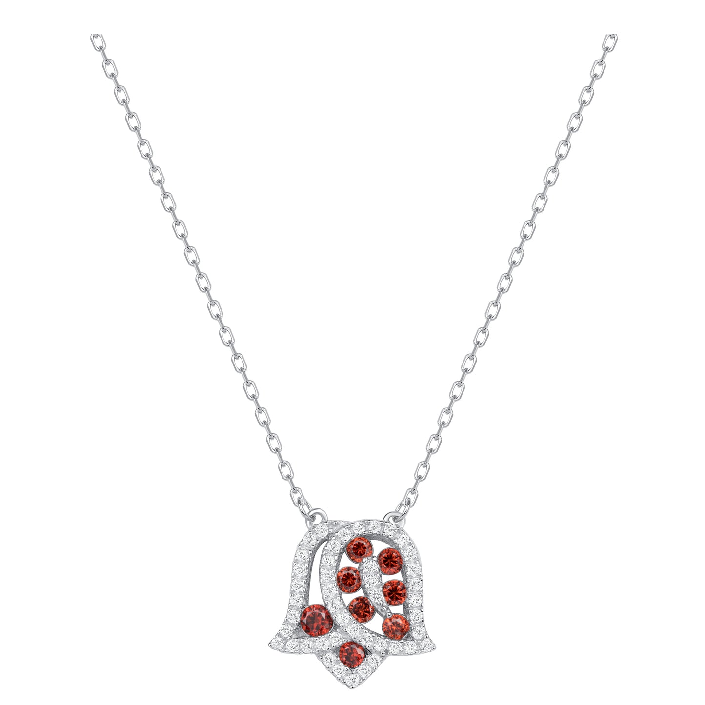 Silver 925 Rhodium Plated Tulip Flower Ruby Red Cubic Zirconia Set. SETDGN1297RED