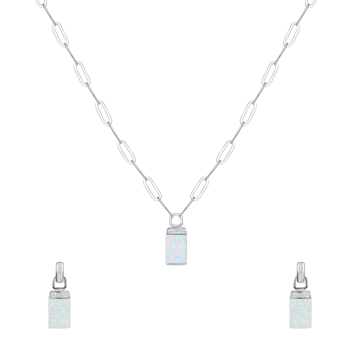 Silver 925 Rhodium Plated Opal and Earring Stone Set. SETDGN1345