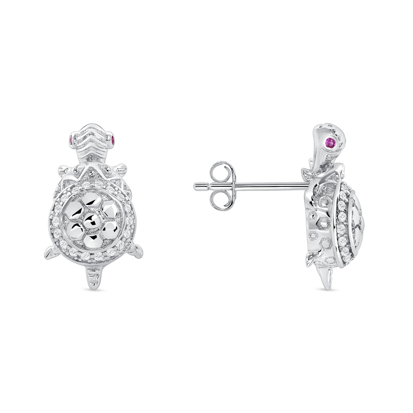 Silver 925 Rhodium Plated Red Eye Cubic Zirconia Turtle Set. SETGP7681