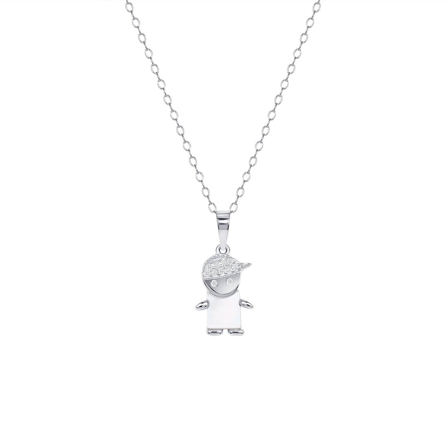 Silver 925 Rhodium Plated Boy Clear Cubic Zirconia Necklace. BP15045