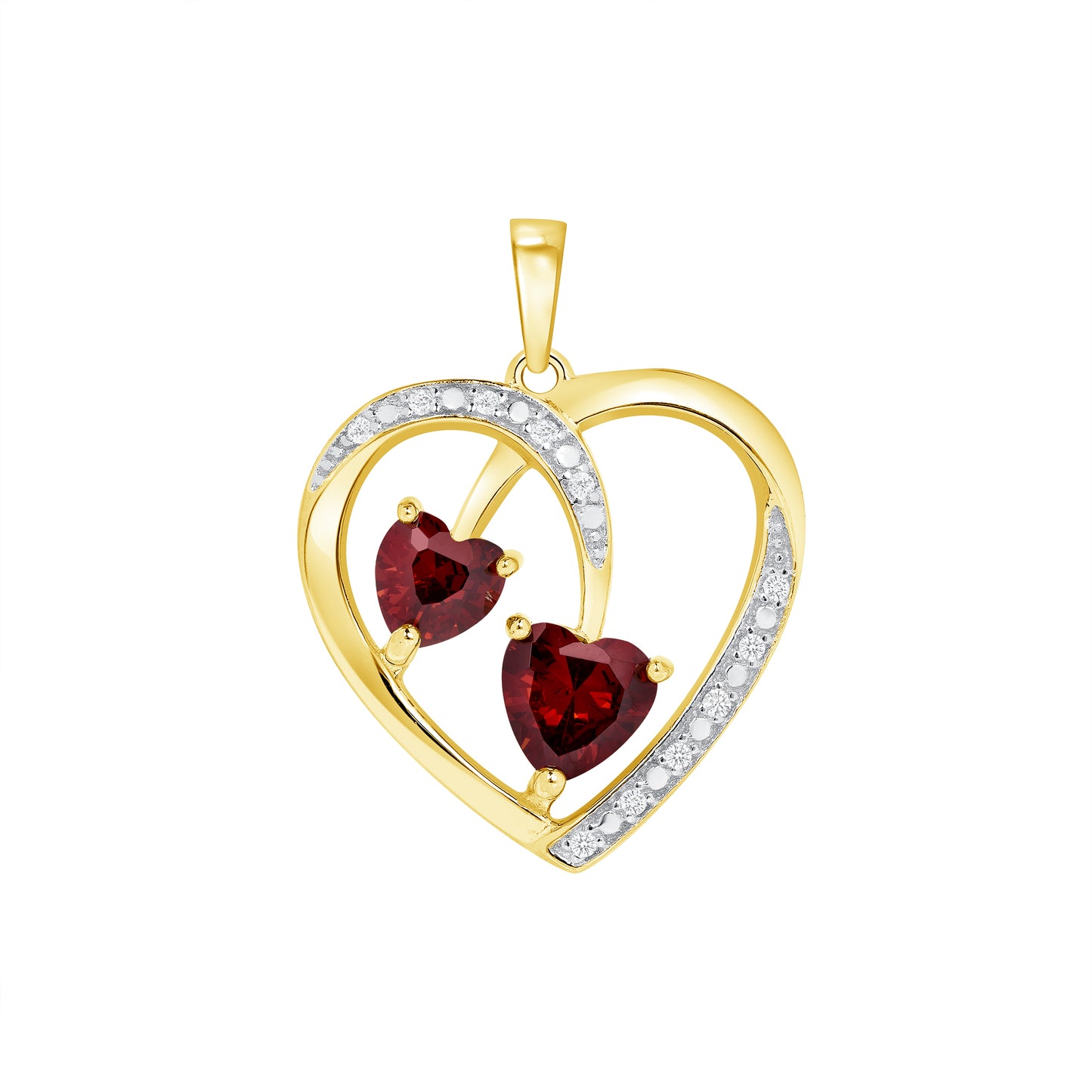 Silver 925 Gold Plated Red Cubic Zirconia Heart Pendant. BTP3269GP
