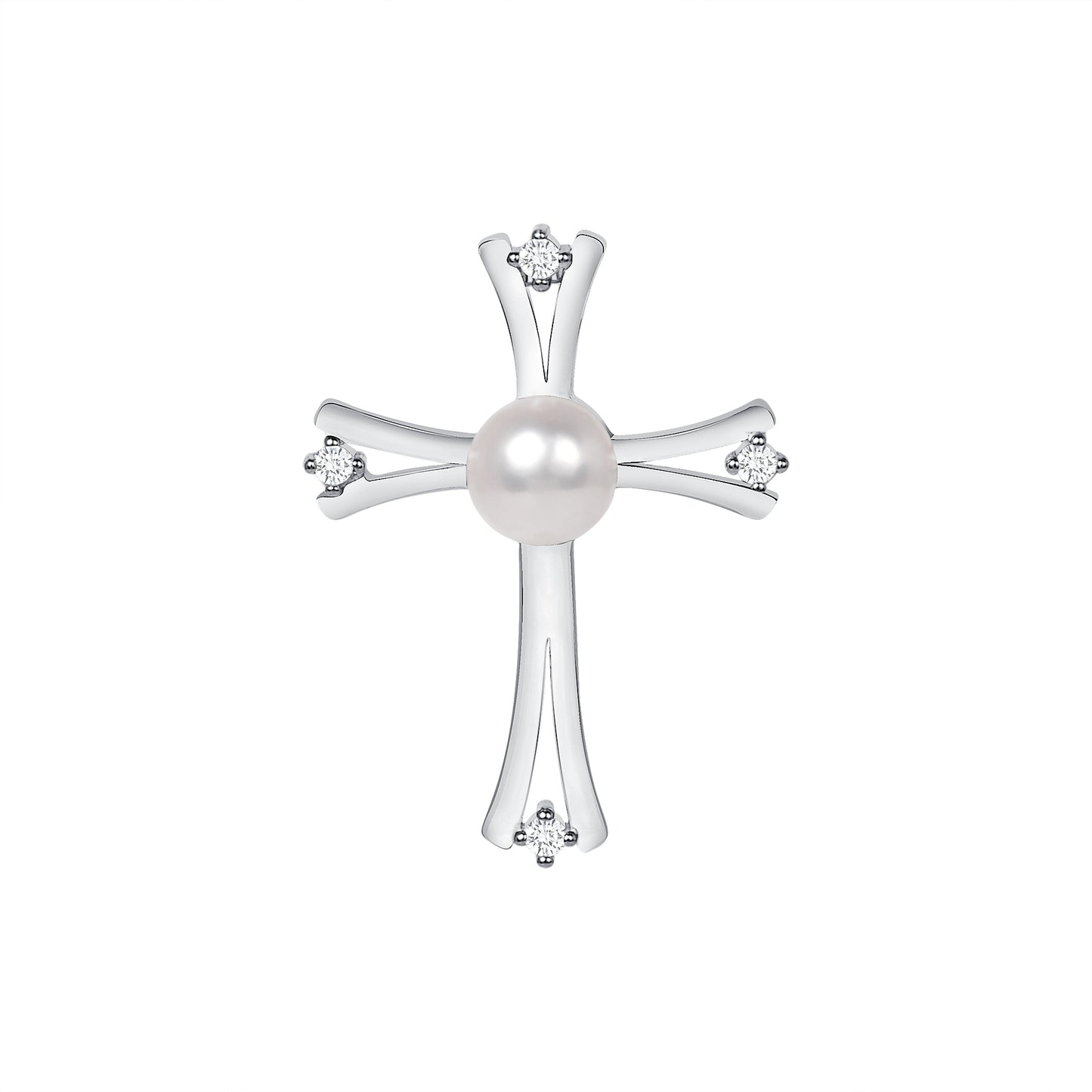 Silver 925 White Pearl and Clear Cubic Zirconia Cross Pendant. DGP1791