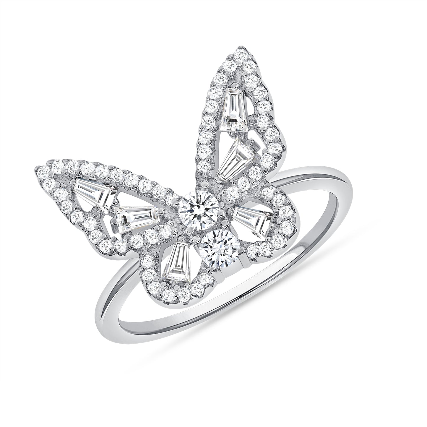 Silver 925 Rhodium Plated Clear Cubic Zirconia Butterfly Ring. DGR2325