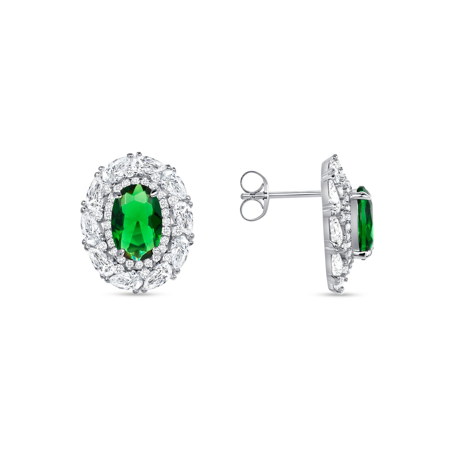 Silver 925 Green Cubic Zirconia Oval Shape Set. SETBP15393GRN