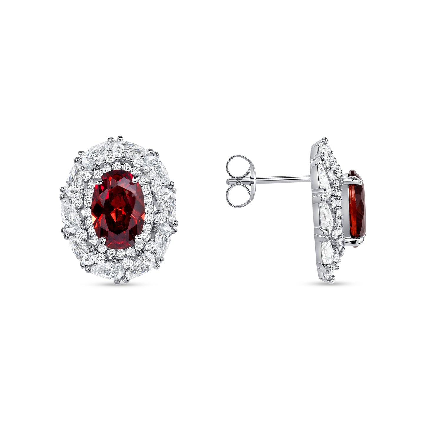 Silver 925 Red Cubic Zirconia Oval Shape Set. SETBP15393RED