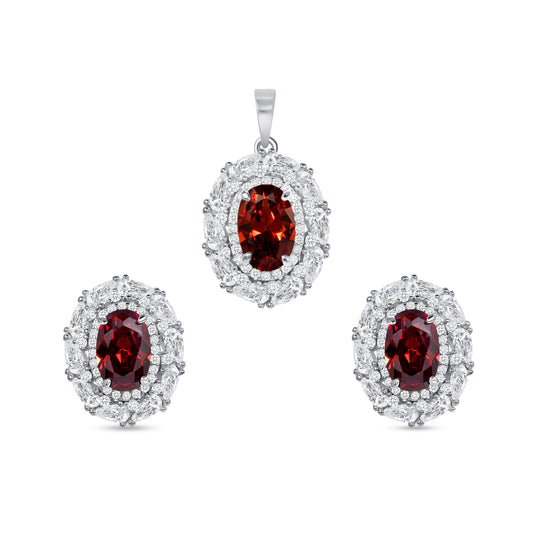 Silver 925 Red Cubic Zirconia Oval Shape Set. SETBP15393RED