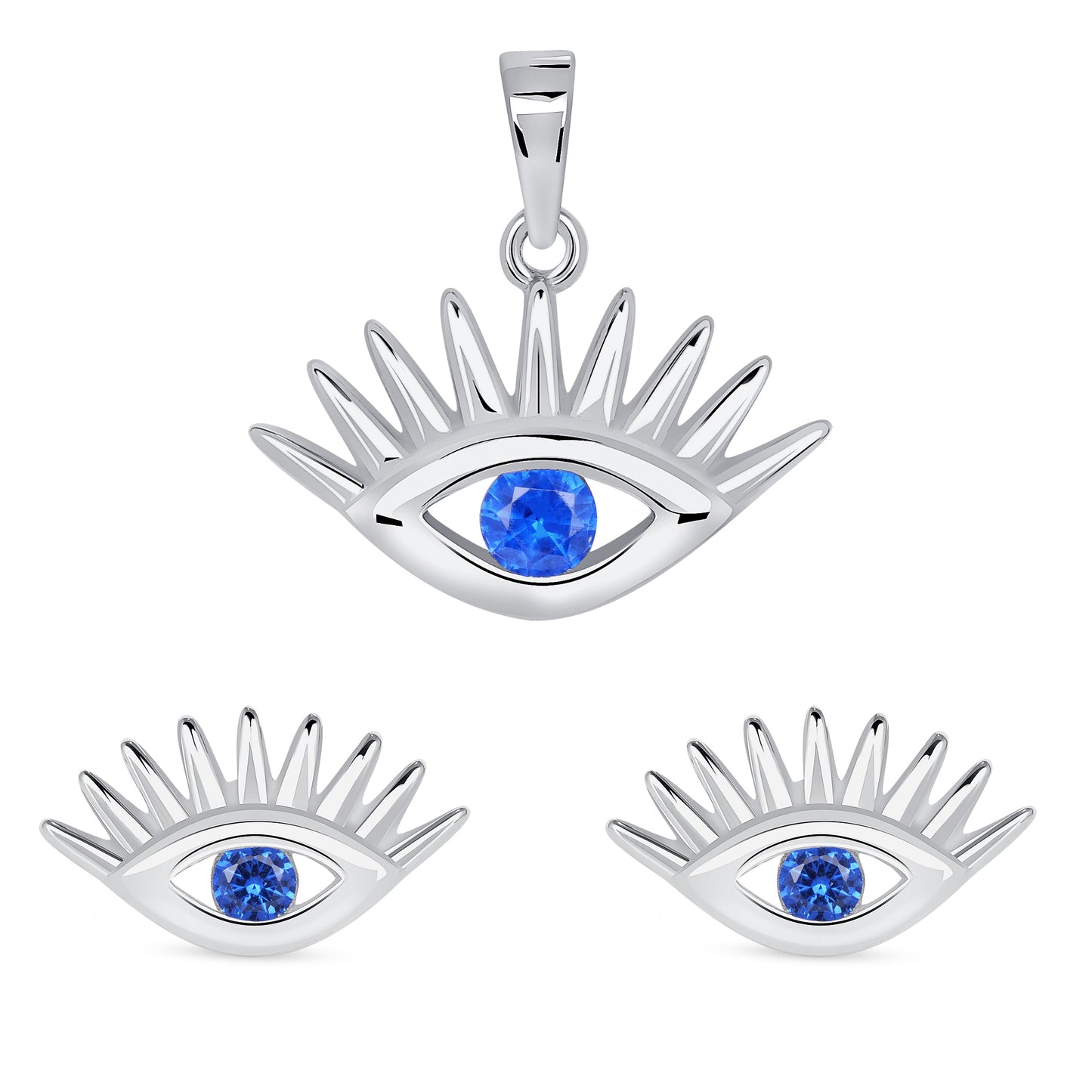 Silver 925 Rhodium Plated Devil Eye Blue Cubic Zirconia Set. SETDGP1497RHD