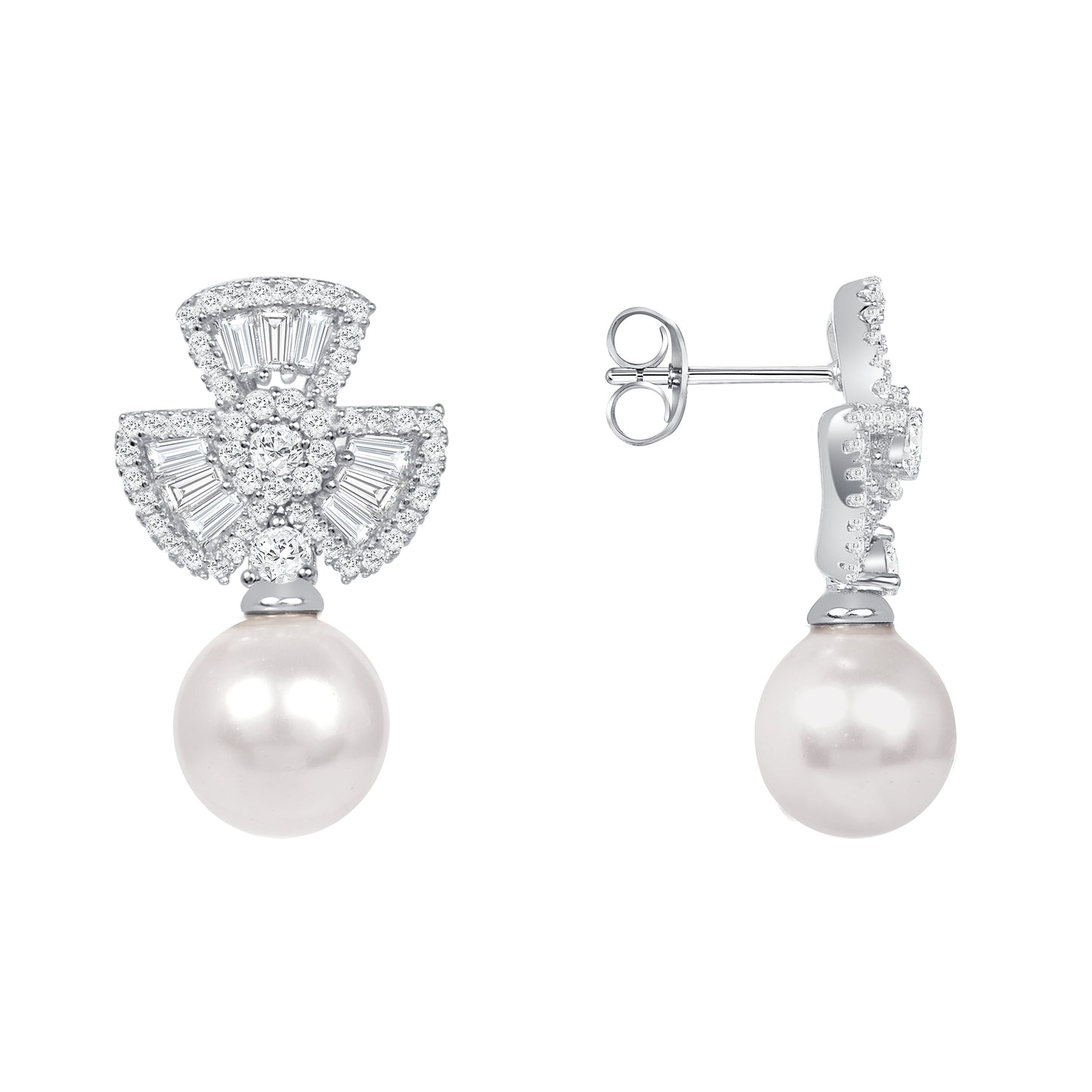 Silver 925 Rhodium Plated White Pearl Cubic Zirconia Set. SETDGP1782