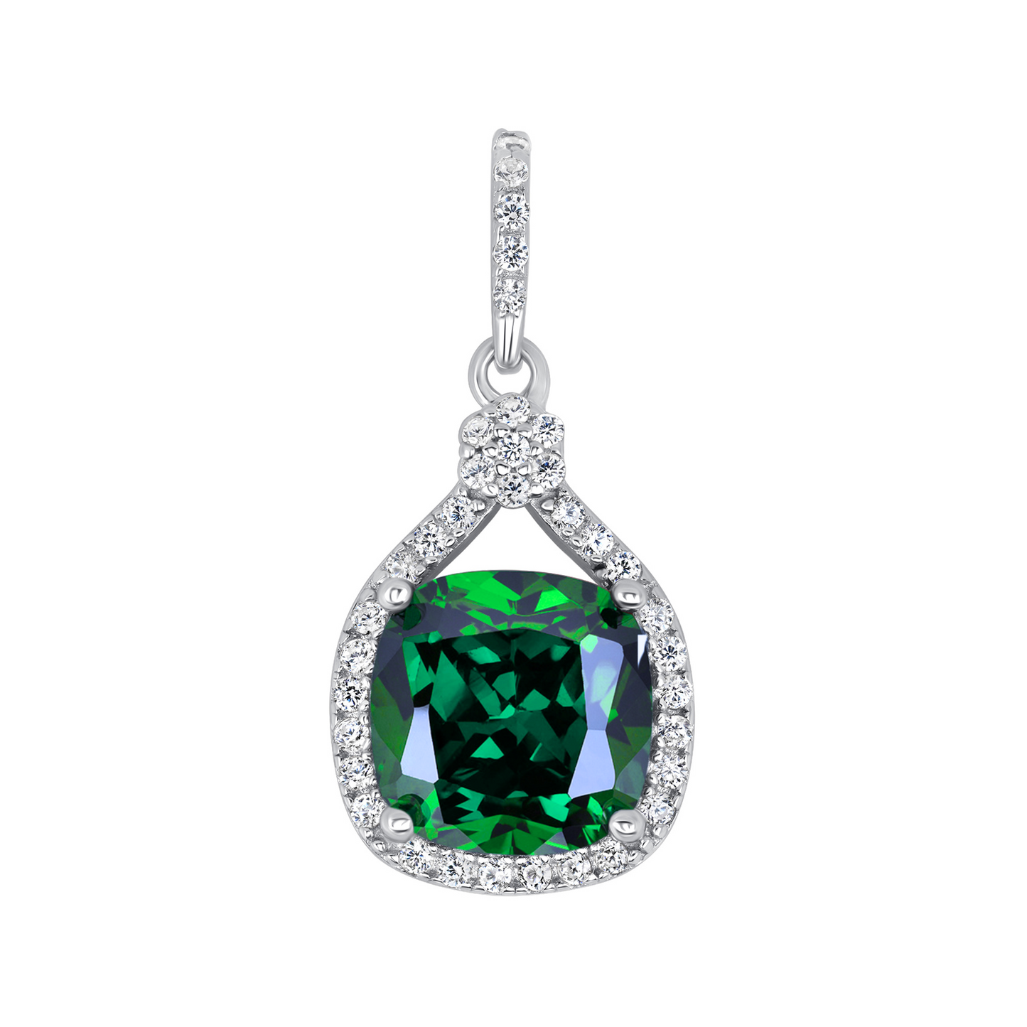 Silver 925 Rhodium Plated Green Emerald Cubic Zirconia Square Shape Set.  SETDGP1857GRN