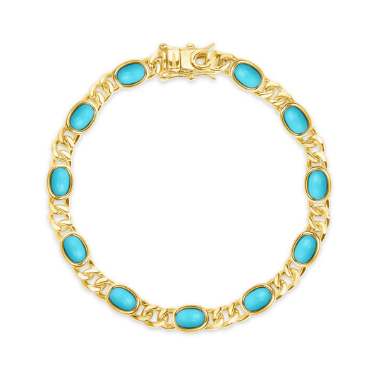 Silver 925 Gold Plated Turquoise Oval Cubic Zirconia Bracelet. BB5121GP
