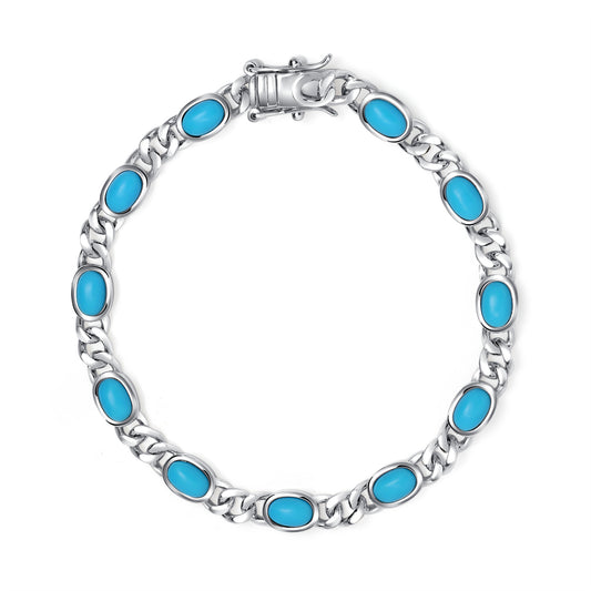 Silver 925 Rhodium Plated Turquoise Oval Cubic Zirconia Bracelet. BB5121RHD