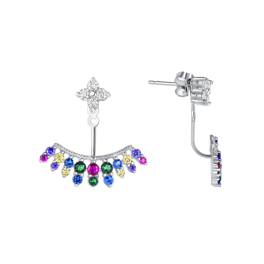 Silver 925 Rhodium Plated Multicolor Cubic Zirconia Earring. BE10205MUL