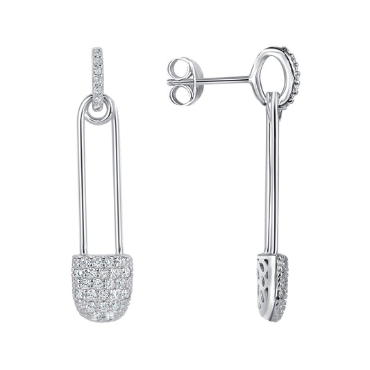 Silver 925 Rhodium Plated Safety Pin Earring. BE11051