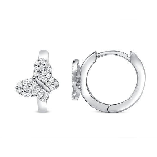 Silver 925 Rhodium Plated Butterfly Clear Cubic Zirconia Earring. BE11731