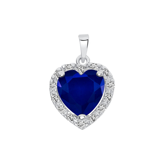 Silver 925 Rhodium Plated Heart Blue Sapphire Matte Glass Set. SETBP12901BLU
