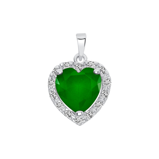 Silver 925 Rhodium Plated Heart Green Emerald Matte Glass Set. SETBP12901GRN