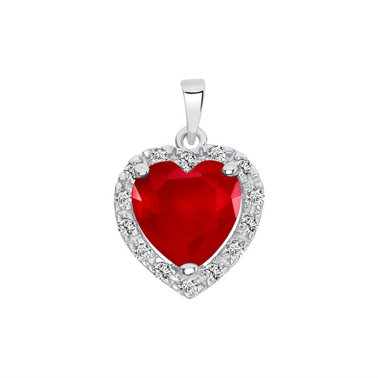 Silver 925 Rhodium Plated Heart Red Garnet Matte Glass Set. SETBP12901RED