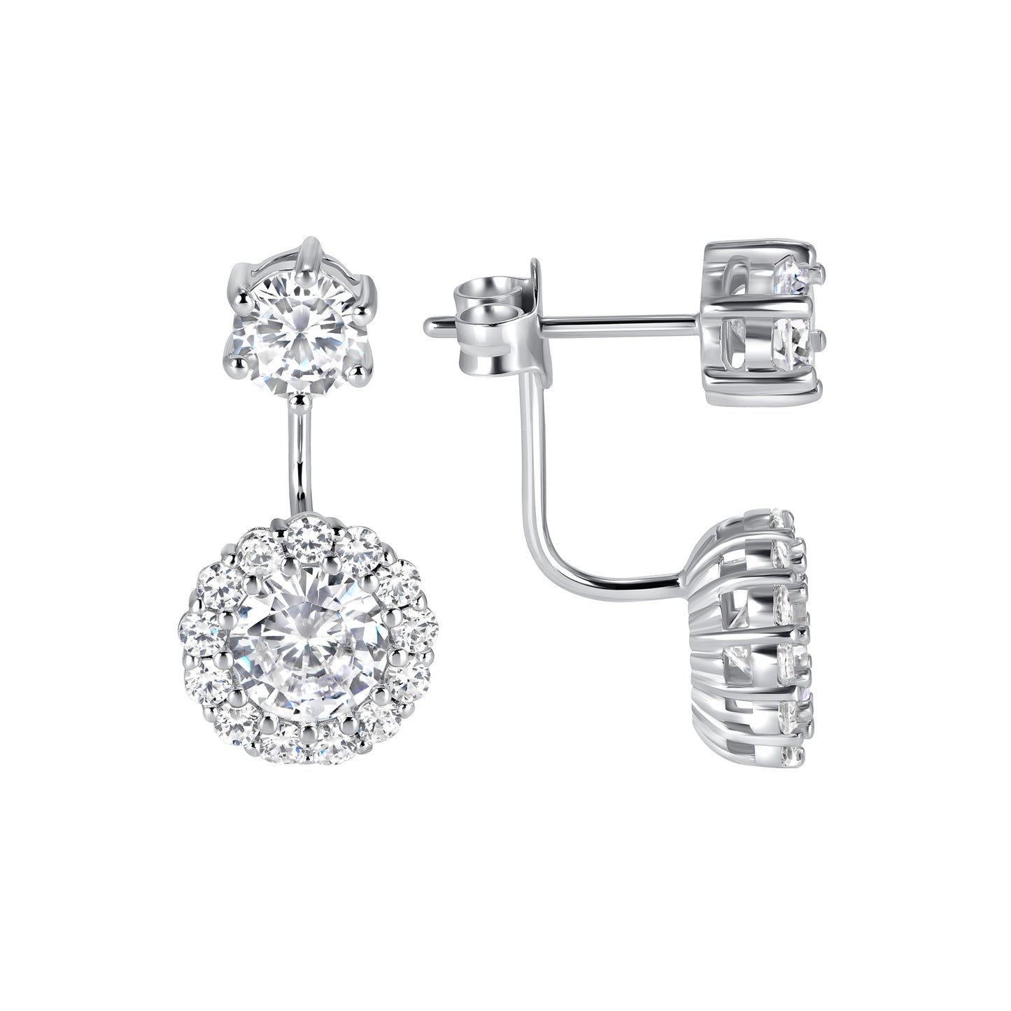 Silver 925 Rhodium Plated Barbell Clear Cubic Zirconia Earring. BE9599CLR