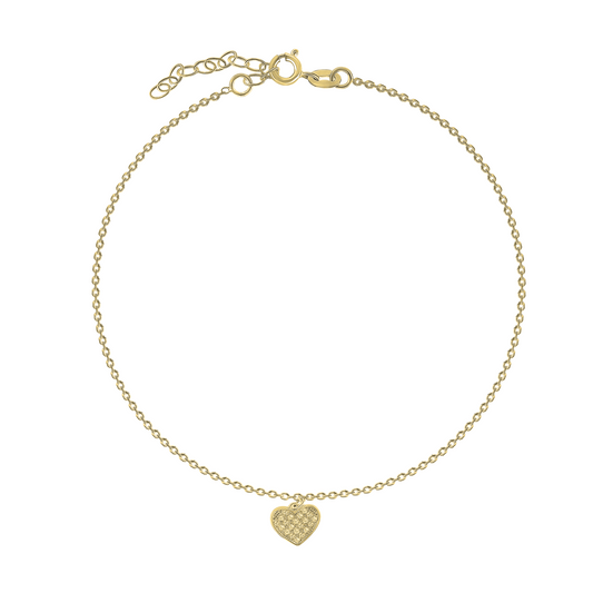 Silver 925 Gold Plated Cubic Zirconia Heart Charm Anklet. BF0176GP
