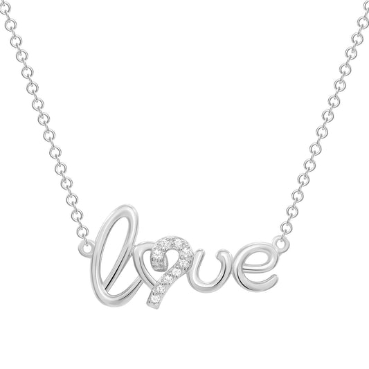 Silver 925 Rhodium Plated Cubic Zirconia Love Necklace. BN2923RHD
