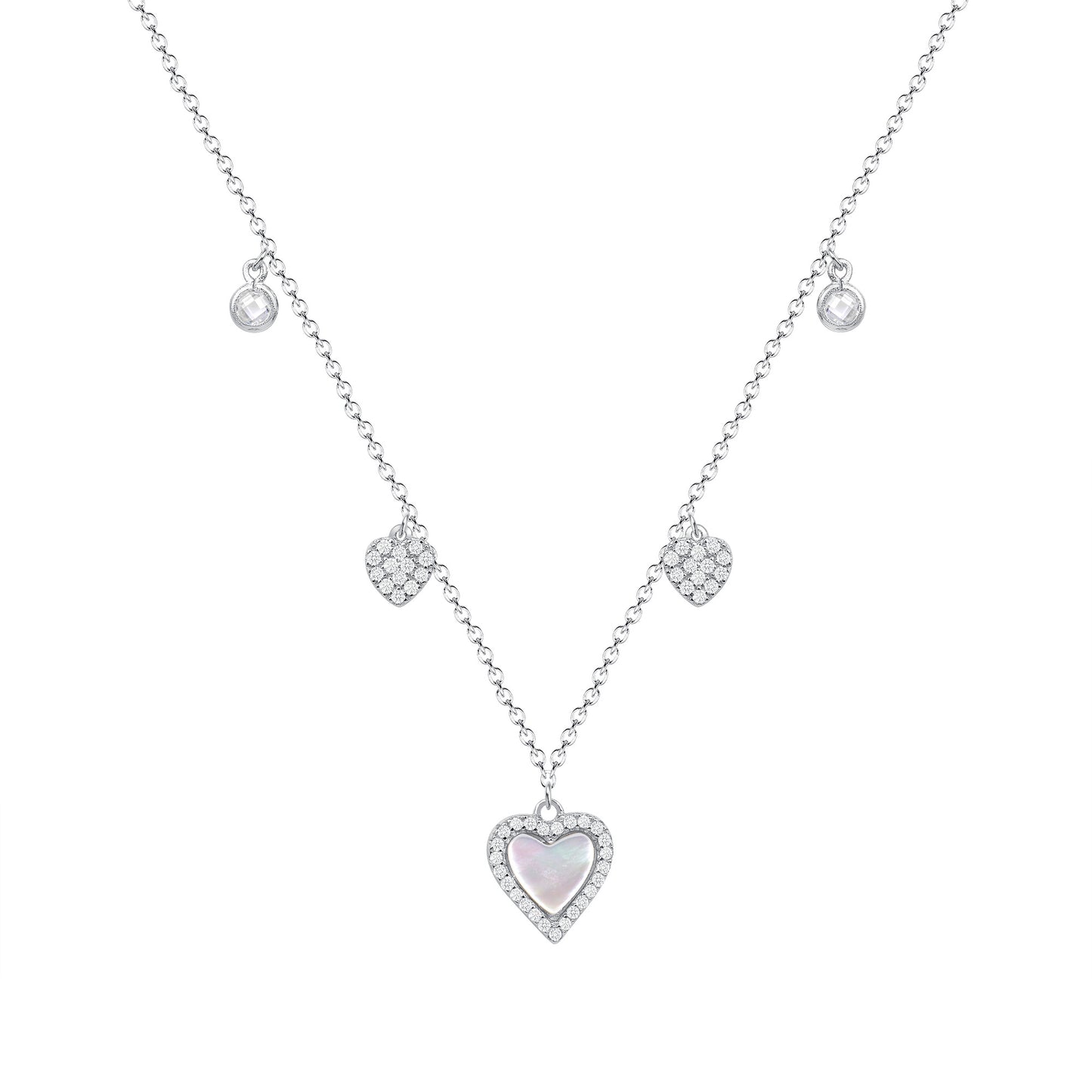 Silver 925 Heart Clear Cubic Zirconia Pendant Clear Necklace. BN3942