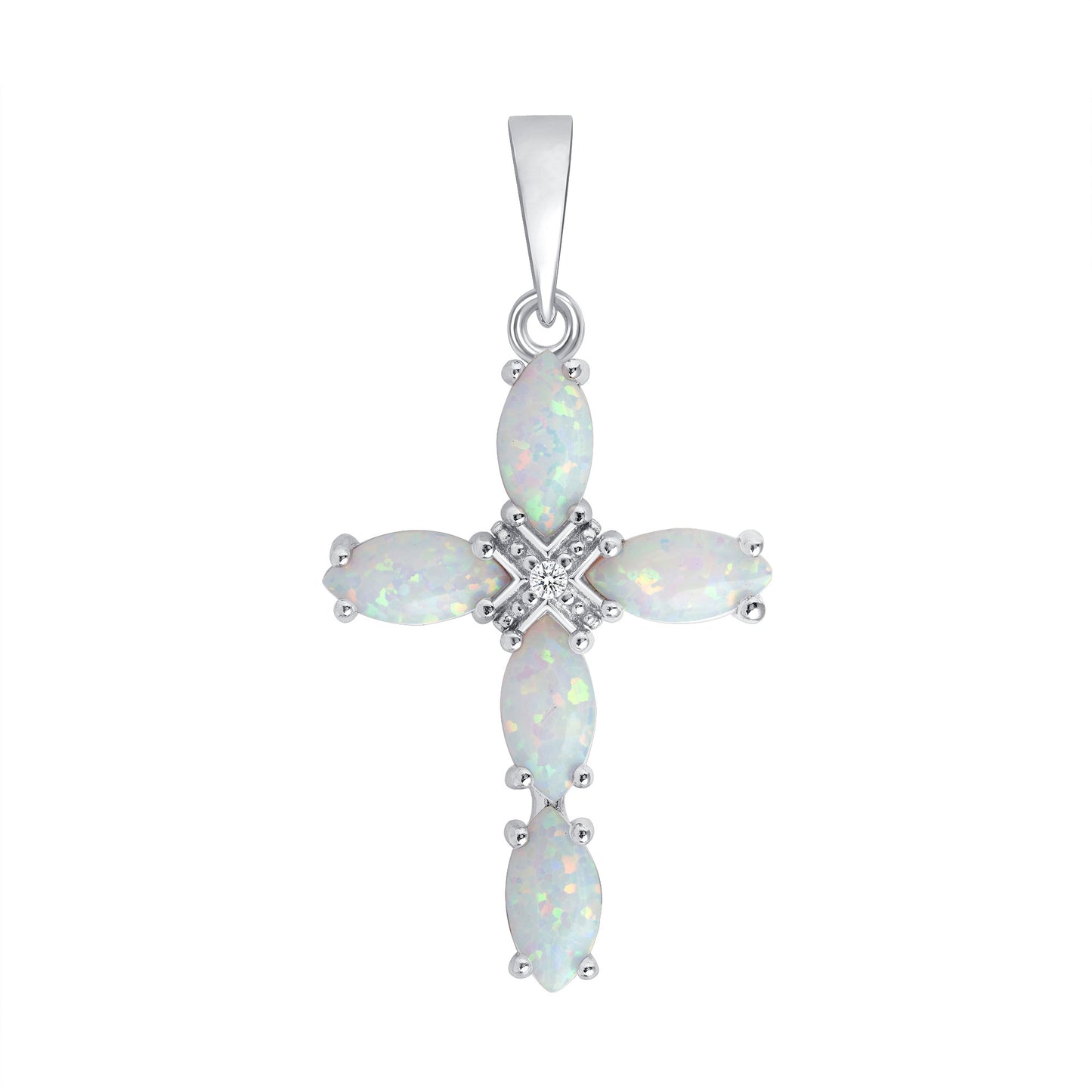 Silver 925Cross White Opal Cross Pendant. BP15382