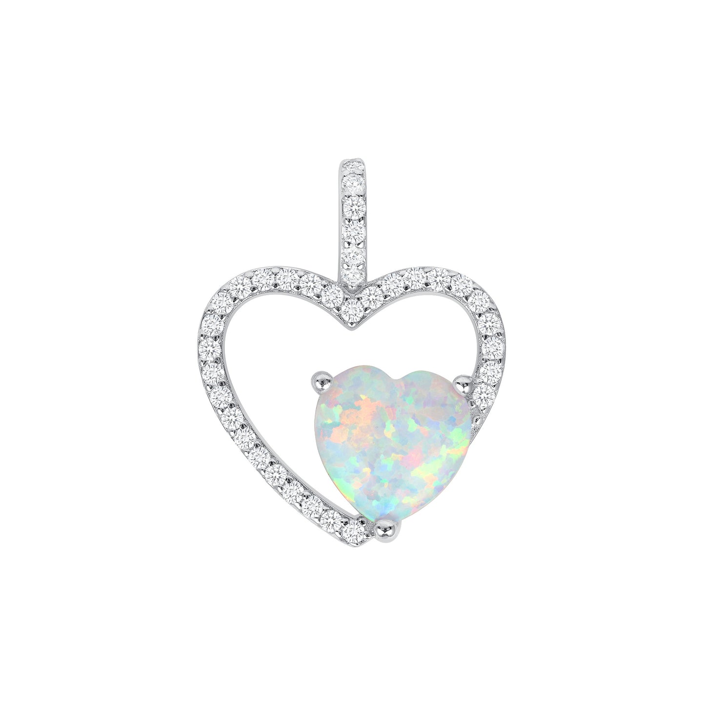 Silver 925 Heart White Opal Pendant. BP15383