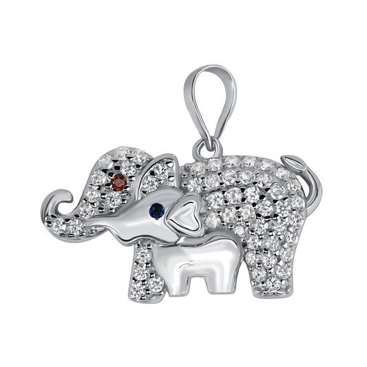 Silver 925 Rhodium Plated Clear Black Cubic Zirconia Owl Pendant. BP15533RHD